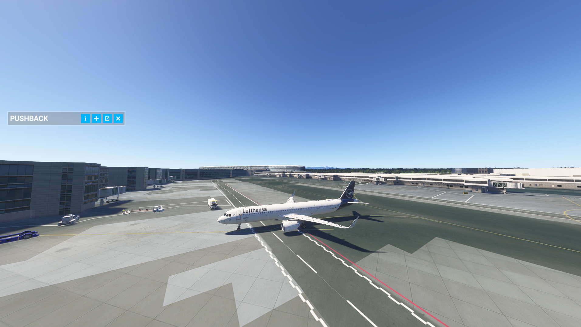 Pushback from the gate at EDDF, ground crew visible